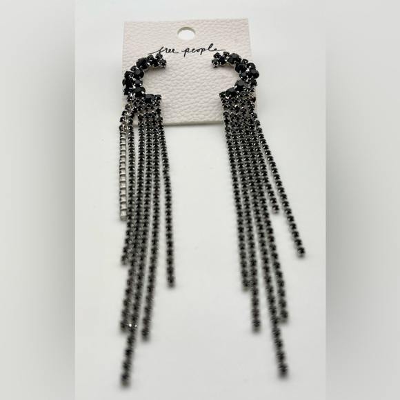 FP Free People | Drop Earrings | Black Diamond & Silver | Moon - Picture 2 of 4